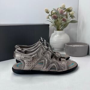 Ecco Bluma Leather Bungee Sandals Warm Grey Metallic Women's 6-6.5/37 Tried On